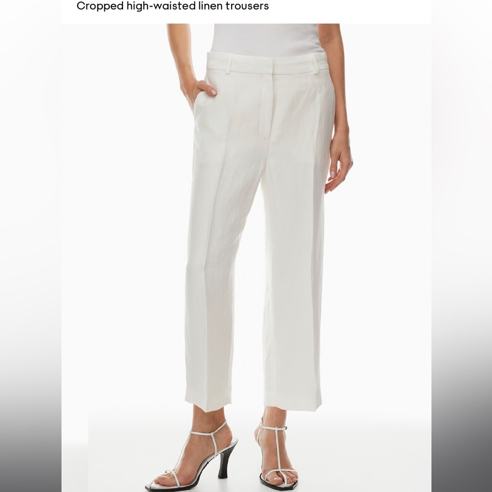 Babaton White Linen Cropped Ankle Pants